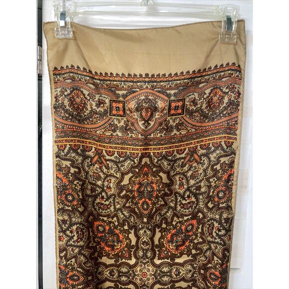 VTG 70s Brown Orange Geometric Rectangle Nylon Scarf Made In Japan 43”x13” - Picture 7 of 9